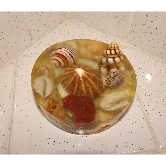 Vintage Handmade Seashell Resin Paperweight ocean theme beach office tikiroom - Picture 7 of 13